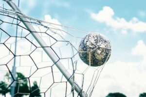 Bola de futebol na baliza