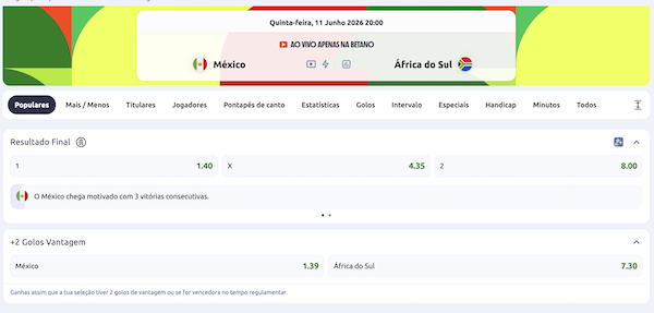 Exemplo de jogo com transmissão na Betano