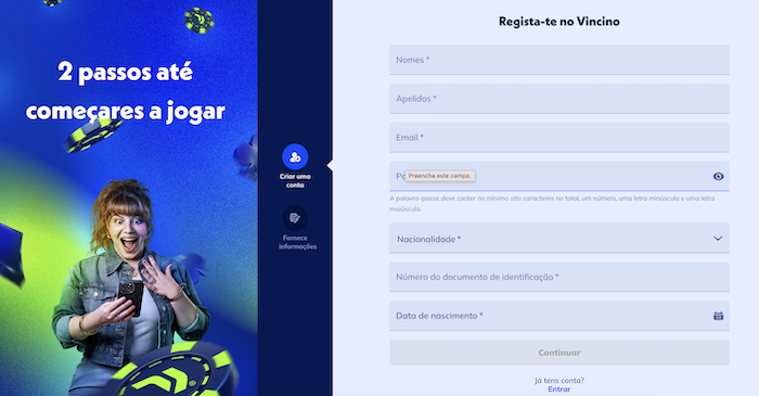 Registo no Vincino